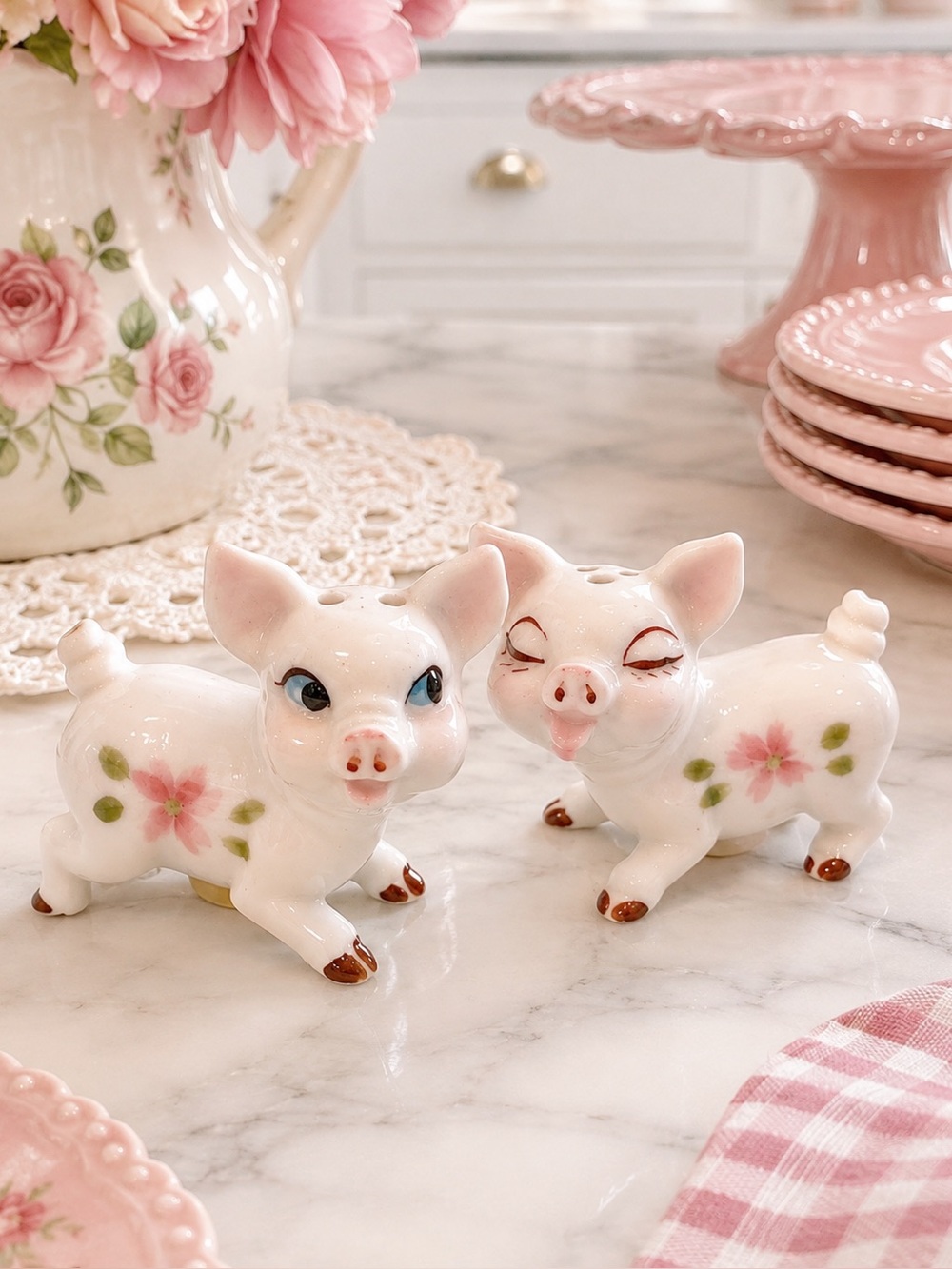 Vintage Towa Japan Bone China Pig Salt & Pepper Shakers